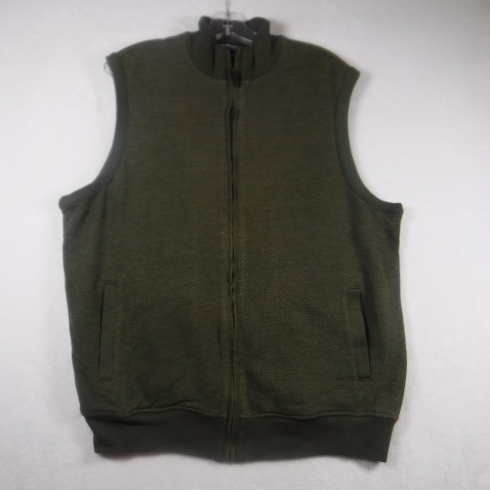 Cremieux Collection Mens Olive Green Full Zip Fleece Vest Mock Neck Large